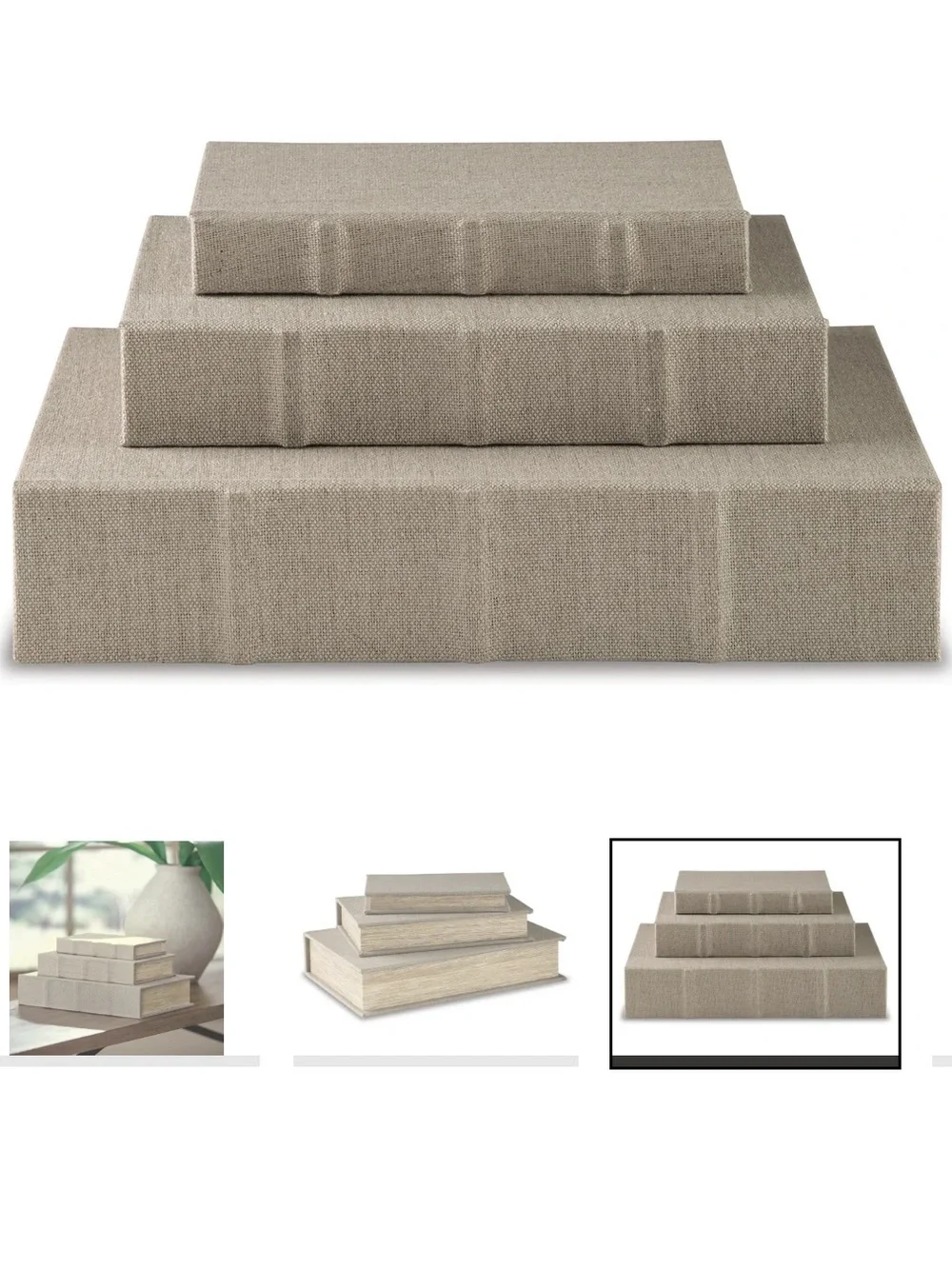 Jolina Box (Set of 3) Tan Fabric Box Set - Neutral Storage books